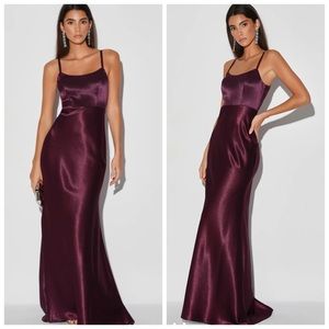 Lulu’s NWT Dark Purple Satin Mermaid Maxi Dress